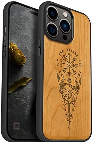 מארז עץ מגנטי של גילוב לאייפון 14 Pro Max [עץ טבעי ושחור TPU רך] כיסוי מגן אטום הלם. מארז עץ ייחודי וקלאסי
